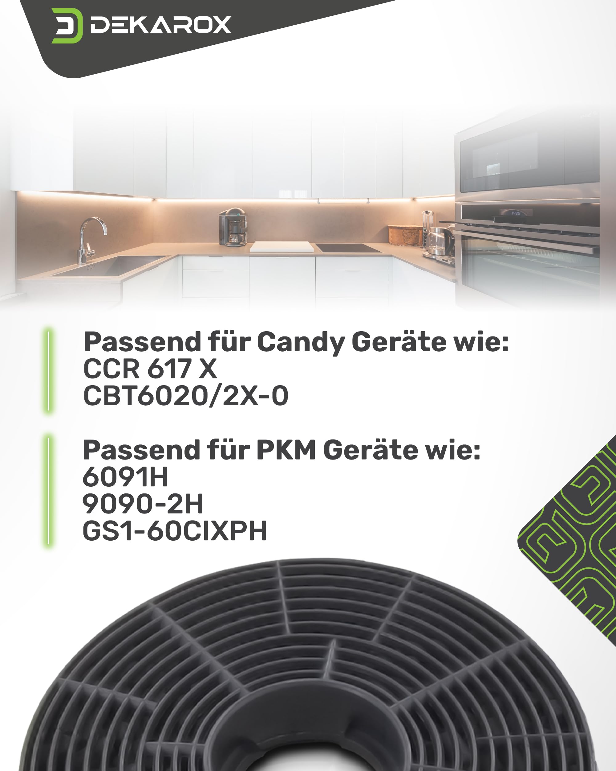DL-pro 2x actieve koolfilter rond 105 mm voor Respekta MIZ0058 CH21../CH22../CH31.. I PKM CF130 I Candy 449040890 35602288 afzuigkap