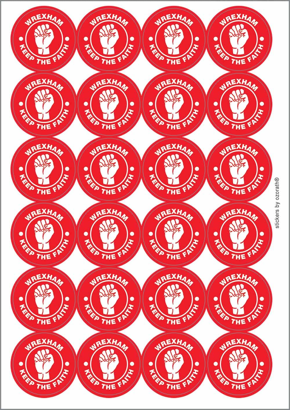 Wrexham Keep The Faith Northern Soul Circular Matt Paper Stickers A4 Sheet of 24 (Each Sticker is 45mm Diameter)