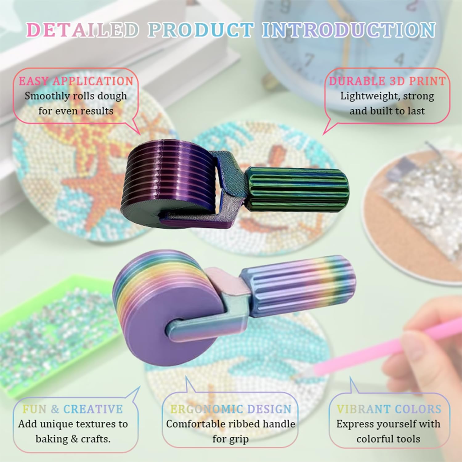 Rullo per pittura a diamante, confezione da 2 strumenti per lisciare gli strass, kit artistico 5D fai da te, accessori per progetti artigianali