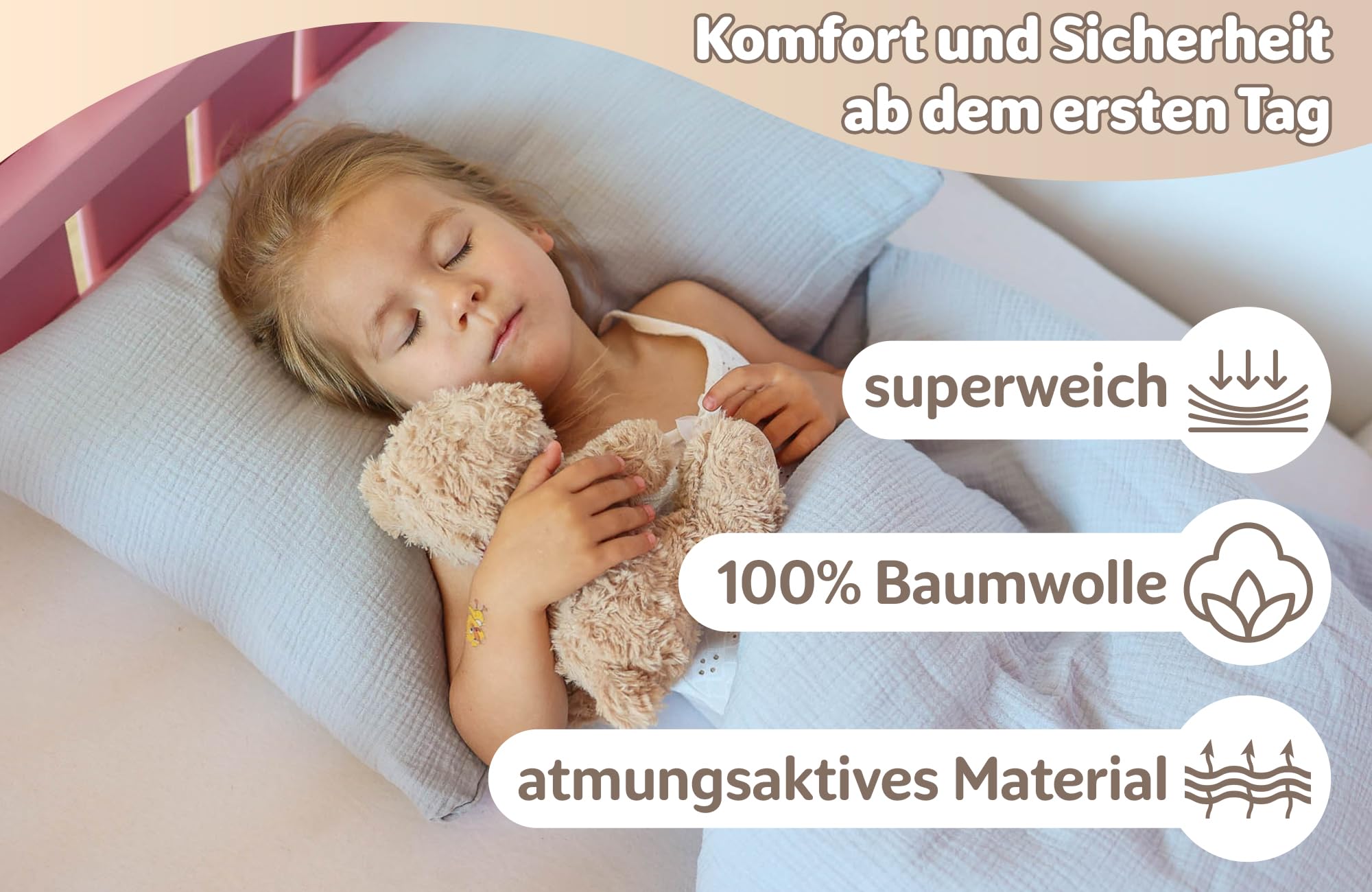 Totsy Baby Children's duvet cover Muslin 100 x 135 cm - children's bed linen set with pillowcase 60 x 40 cm Gray - Image 4