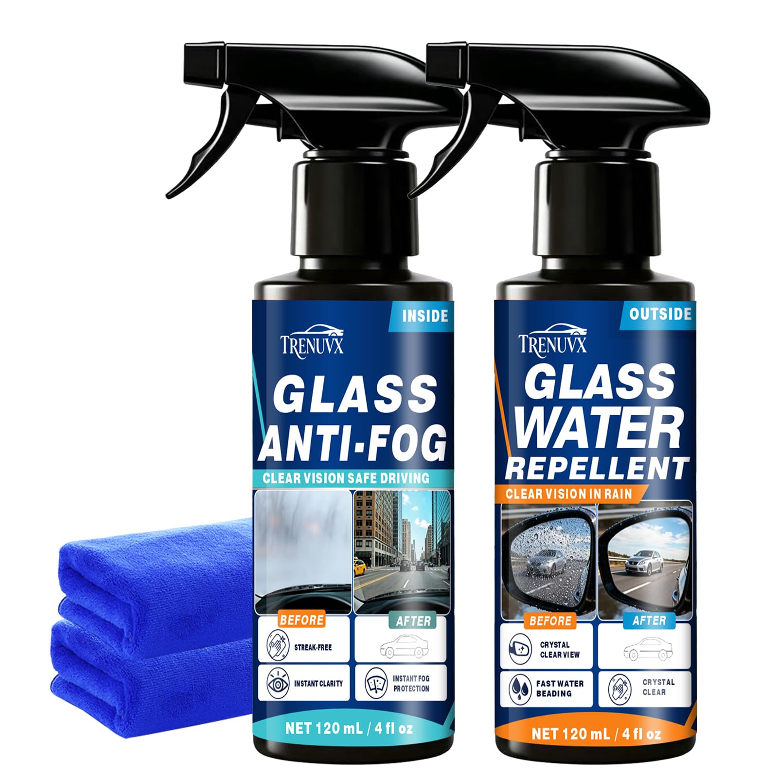 Anti Fog Spray &amp; Water Repellent for Car Windshield, Quick Spray, Streak-Free &amp; Long-Lasting Defogger, Rain Repellent Coating Prevents Fog on Windows, Mirrors, Glasses, Goggles &amp; Helmets - 2 Pack