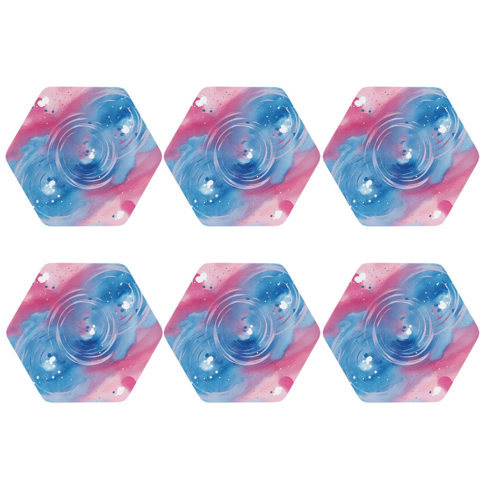 6pcs Leather Coasters for Drinks, Blue Swirl Watercolor Drink Coasters for Tabletop Protection, 4" Cup Coasters for Coffee Table Decor, Non-Slip Drinking Cup Mat for Hot Or Cold Drink