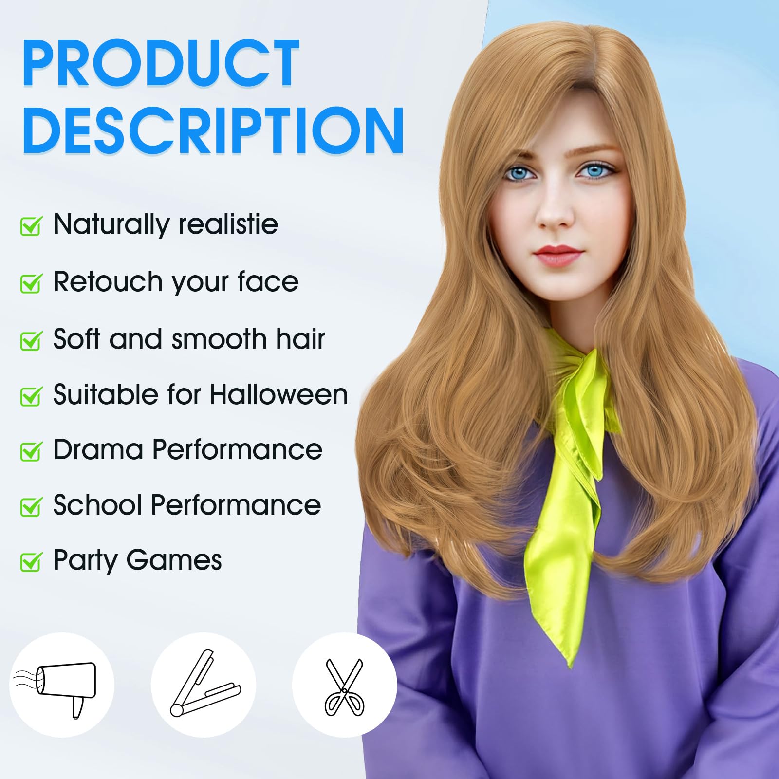 S-noilite Long Blonde Wigs Middle Part Curly Wavy Synthetic Hair 20inch for Women Party Costume Cosplay Wig Halloween - Image 4