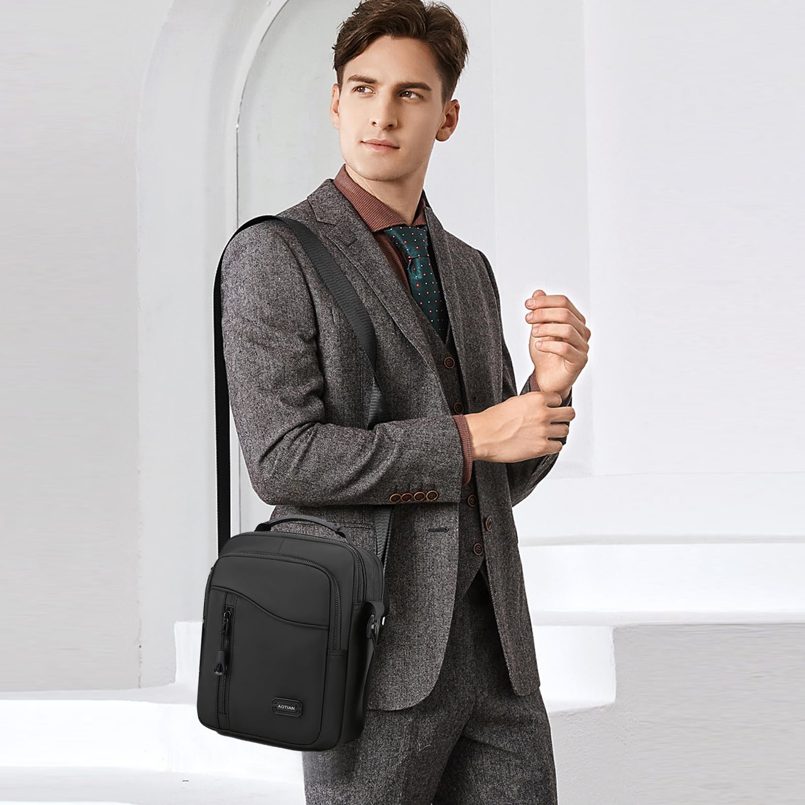 SPAHER Torba Na Ramię Dla Mężczyzn Mała Wielokieszeniowa Torba Na Ramię Mała Wodoodporna Nylonowa Torba Crossbody Z Uchwytem U Góry, Do pracy, Podróży, Codziennego Użytku