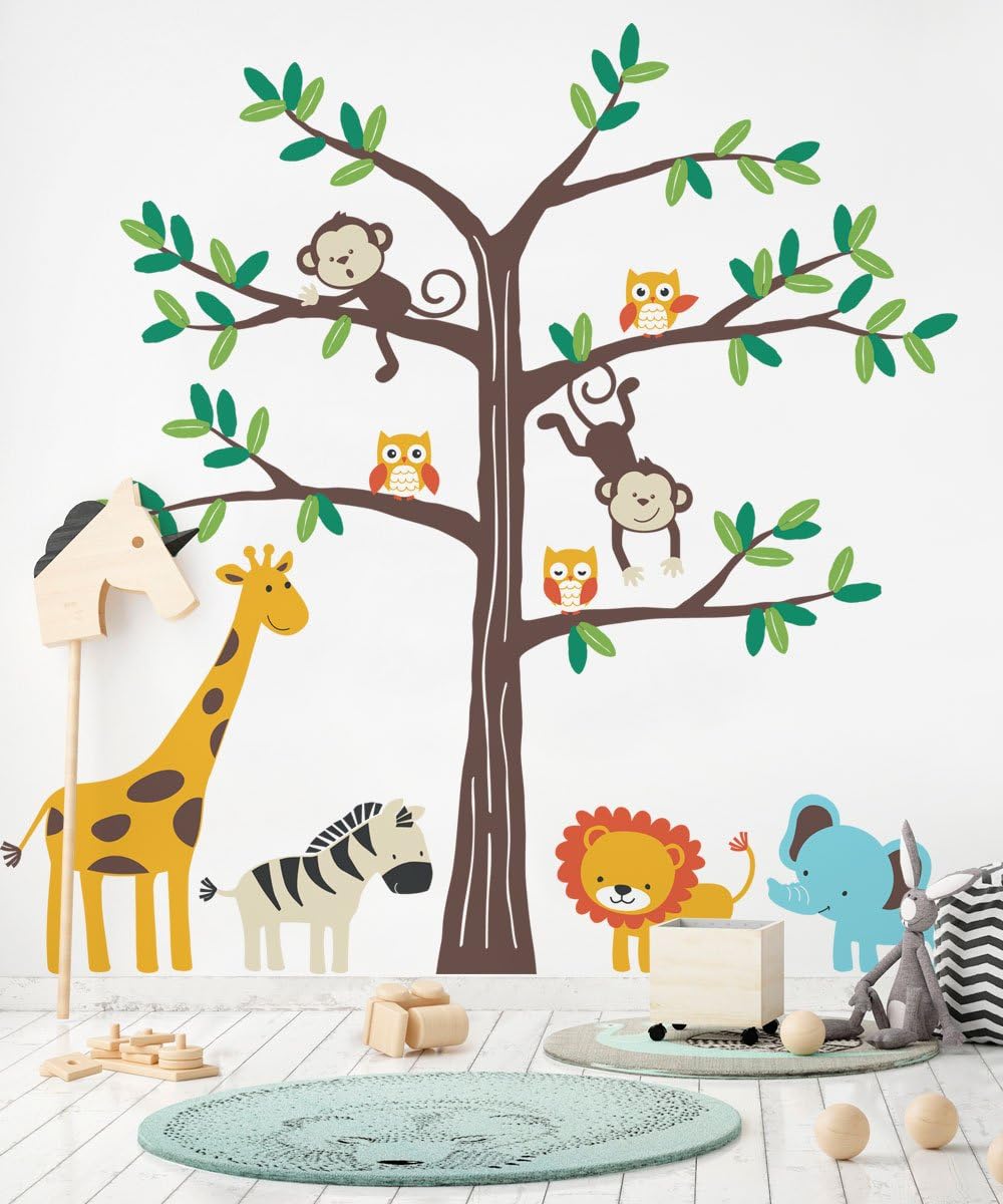 Safari Tree with Cute Animals Wall Decal - Scheme C - by Simple Shapes