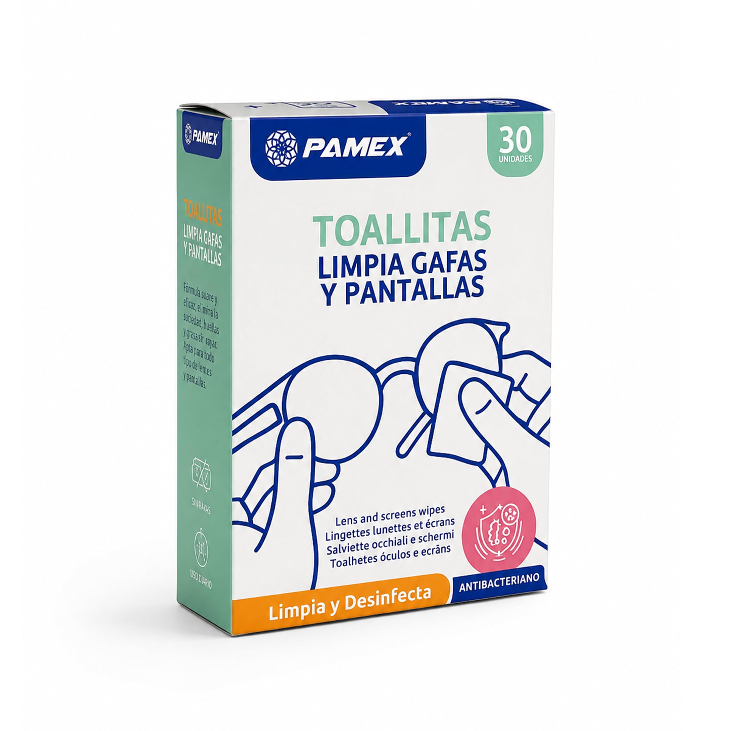Pamex - Toallitas Limpia Gafas y Pantallas 30 sobres indivuales (24 sets de 30 sobres)