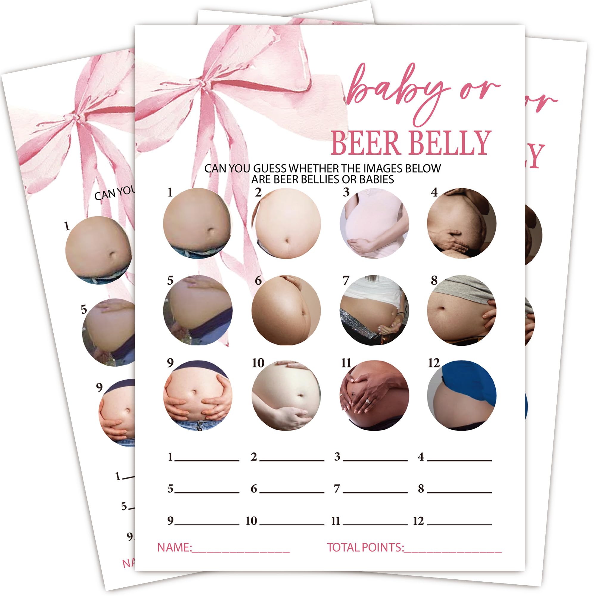 Karty do gier dla niemowląt lub piwa, baby shower, 25 neutralnych płci kart z 1 kartą odpowiedzi, różowy łuk, ujawnienie płci, zestaw akcesoriów imprezowych, dekoracje na baby shower (13 x 18