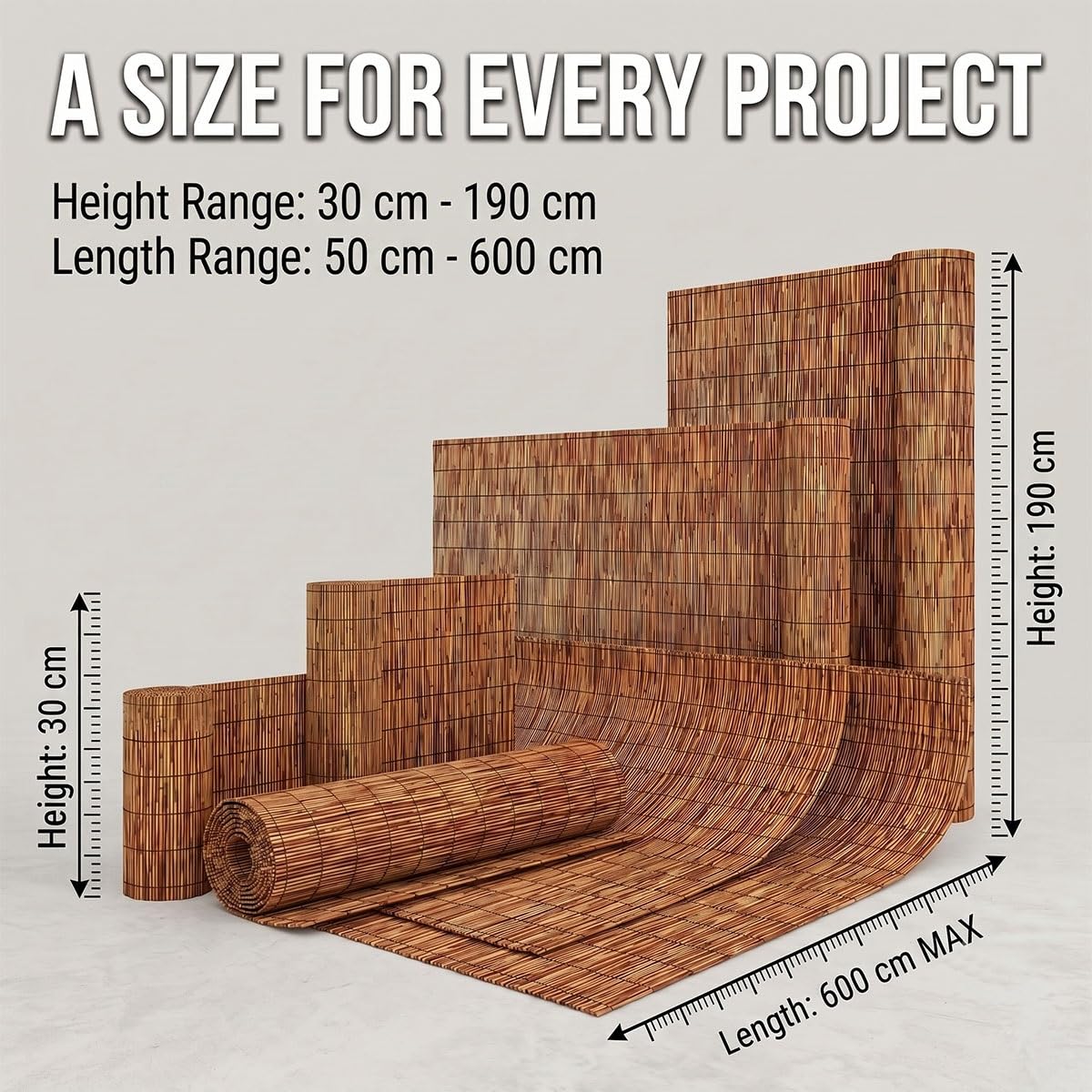 Arella in Canne Naturali per Esterno, Recinzione Canniccio Ombreggiante per Privacy Balcone e Giardino, Tapparella Divisorio Robusto per Ringhiera Terrazza(Naturale,170x550cm)