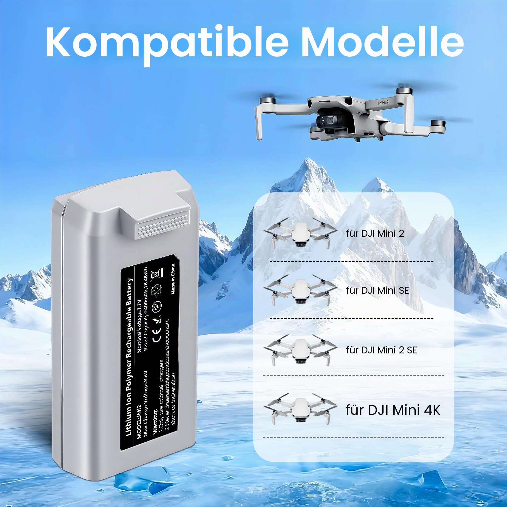 Mini 4K Akku Ladegerät Set 2 intelligente Mini 4K Flugakkus (2400 mAh) × 2 und EIN bidirektionaler 3 Fach Ladehub mit LCD Display × 1 Kompatibel mit DJI Mini 2/SE/2 SE/4K Drohnen