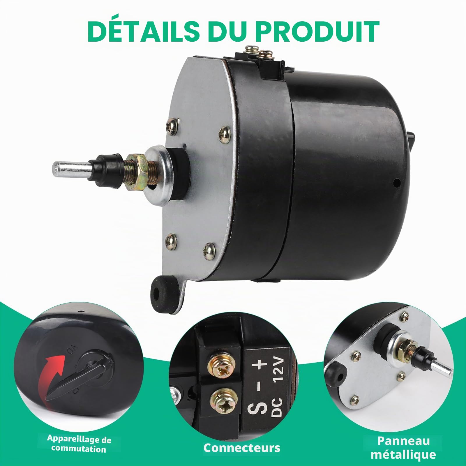 SWAWIS Moteur Essuie Glace 12V Universel avec Bras et Lame 105°