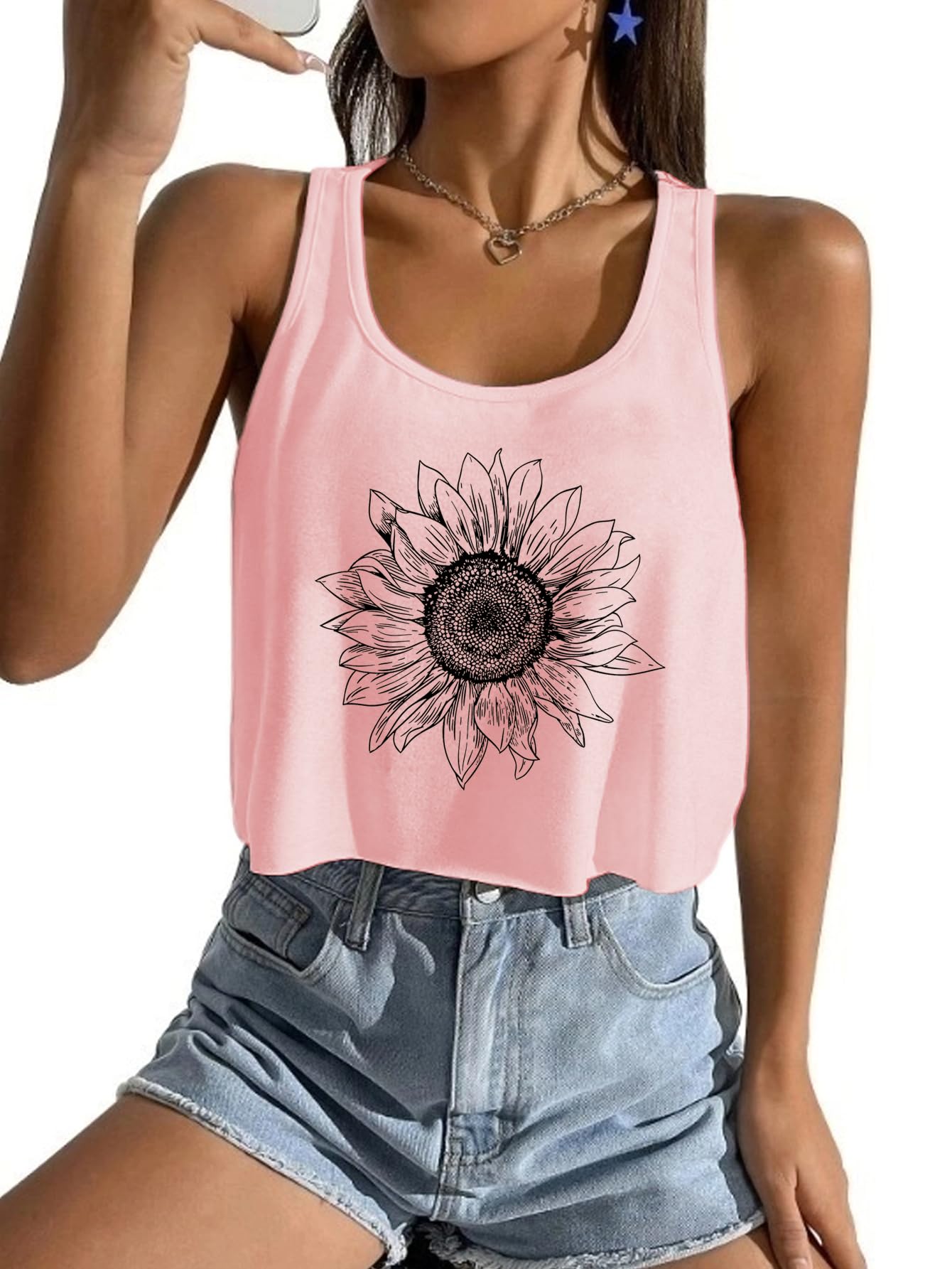 Women's Casual Summer Crop Top Cute Sunflower Graphic Crop Top for Teen Girl