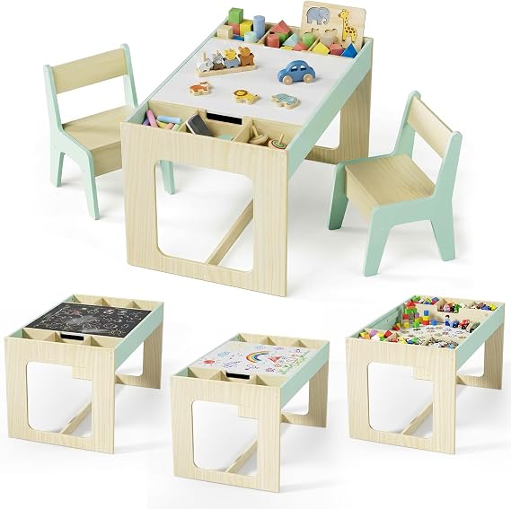 MAMIZO Ensemble Table d'Activités Réversible avec 2 Chaises & 6 Casiers de Rangement