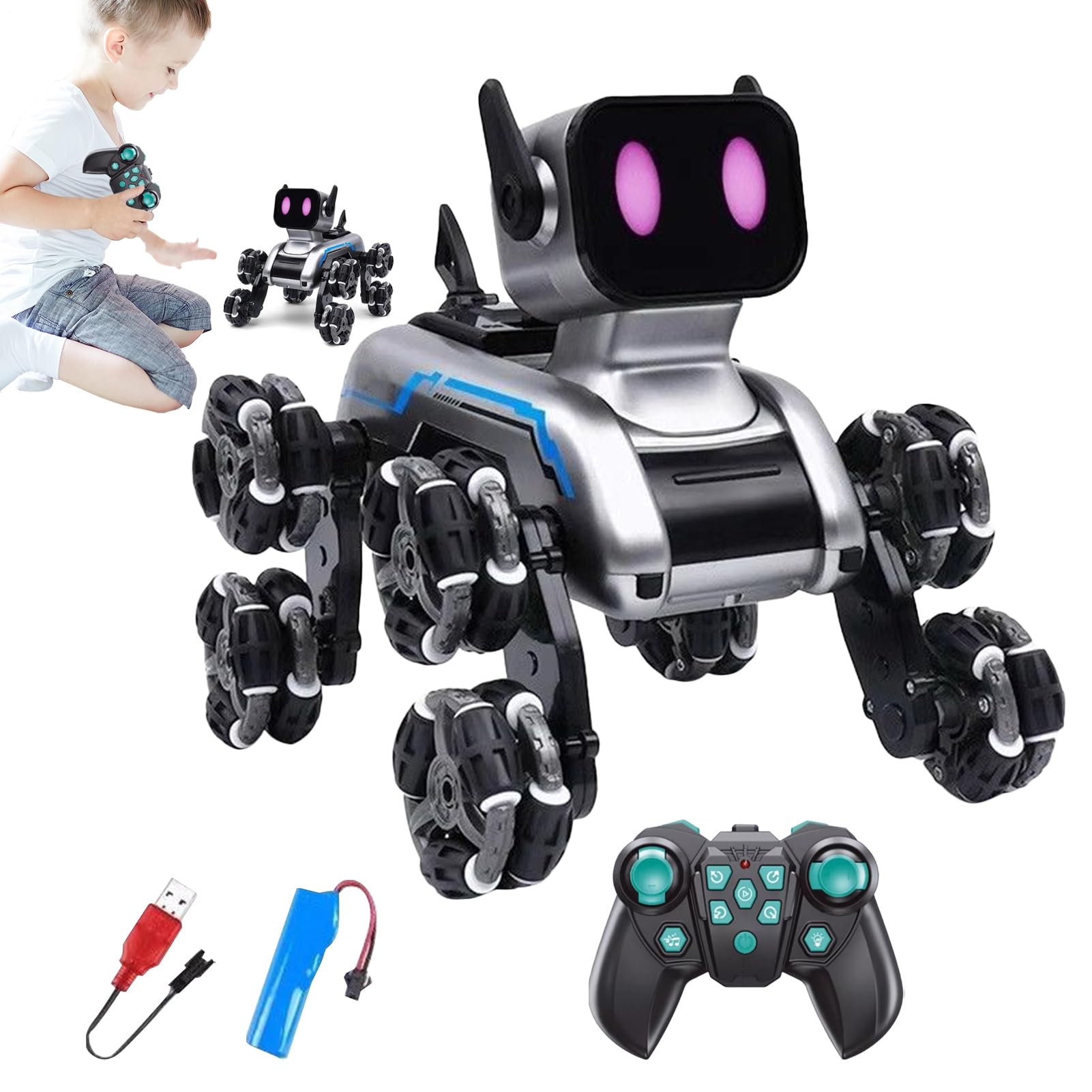 Cane Telecomandato | Cane Robotico per | Cucciolo Telecomandato Otto Ruote per Soggiorno Giardino Casa Camera