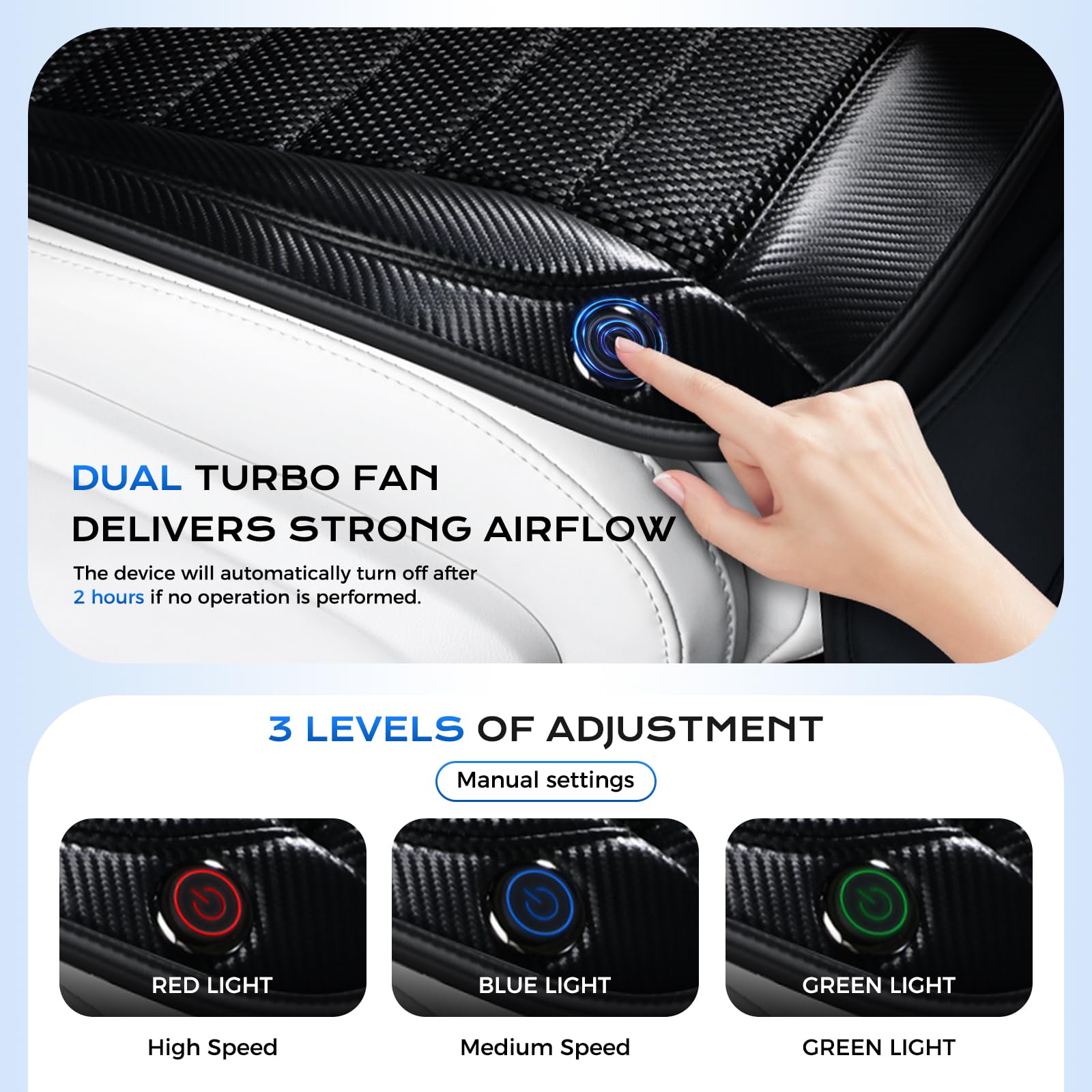 Coverado Sommer Autositzbezüge mit 2 Ventilatoren & 3-Level Verstellbar Ventilated Sitzkissen, Sitzbelüftung Auto universell Fit für Limousinen,LKW, SUV, Van