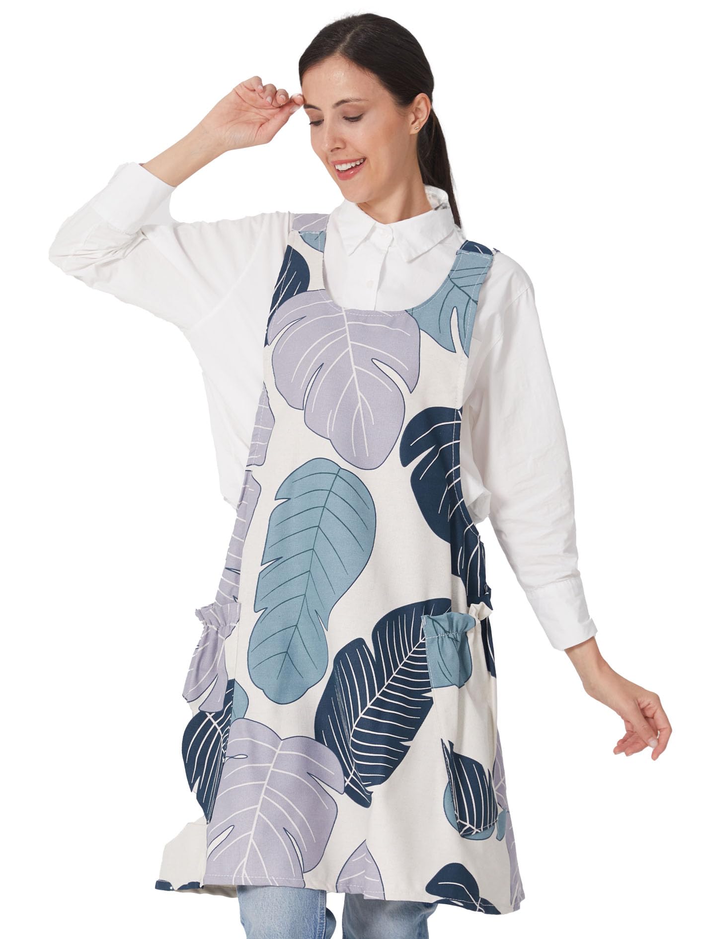 Cozy Adjustable Cross Back Aprons for Women with Pockets Cotton Linen Cooking Kitchen Baking