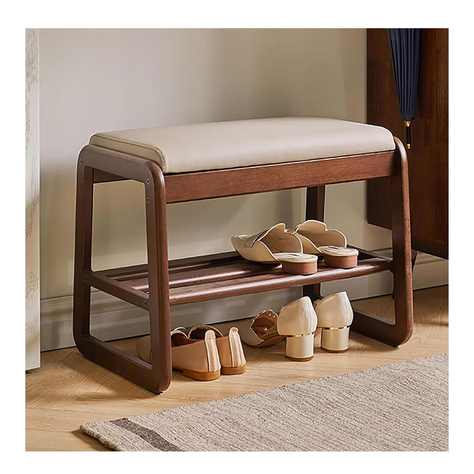 MSHGSKU Mid-Century Modern Shoe Bench with Upholstered Seat - Space-Saving Entryway Storage Solution