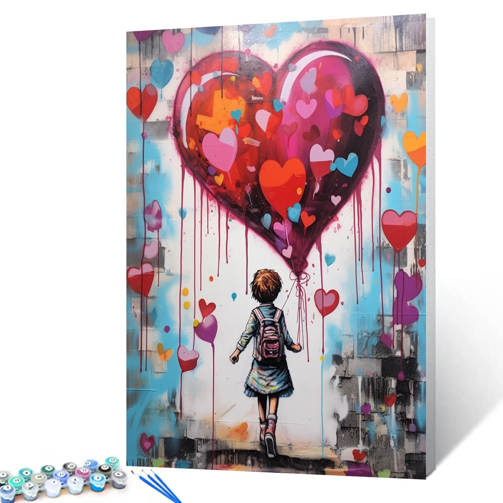 Tucocoo Red Love Balloon Paint by Numbers Kits with Brushes and Acrylic Pigment on Canvas Painting for Adults, Graffiti Banksy Little Girl Picture for Home Wall Decor Gifts 16''x20'' (DIY Framed)