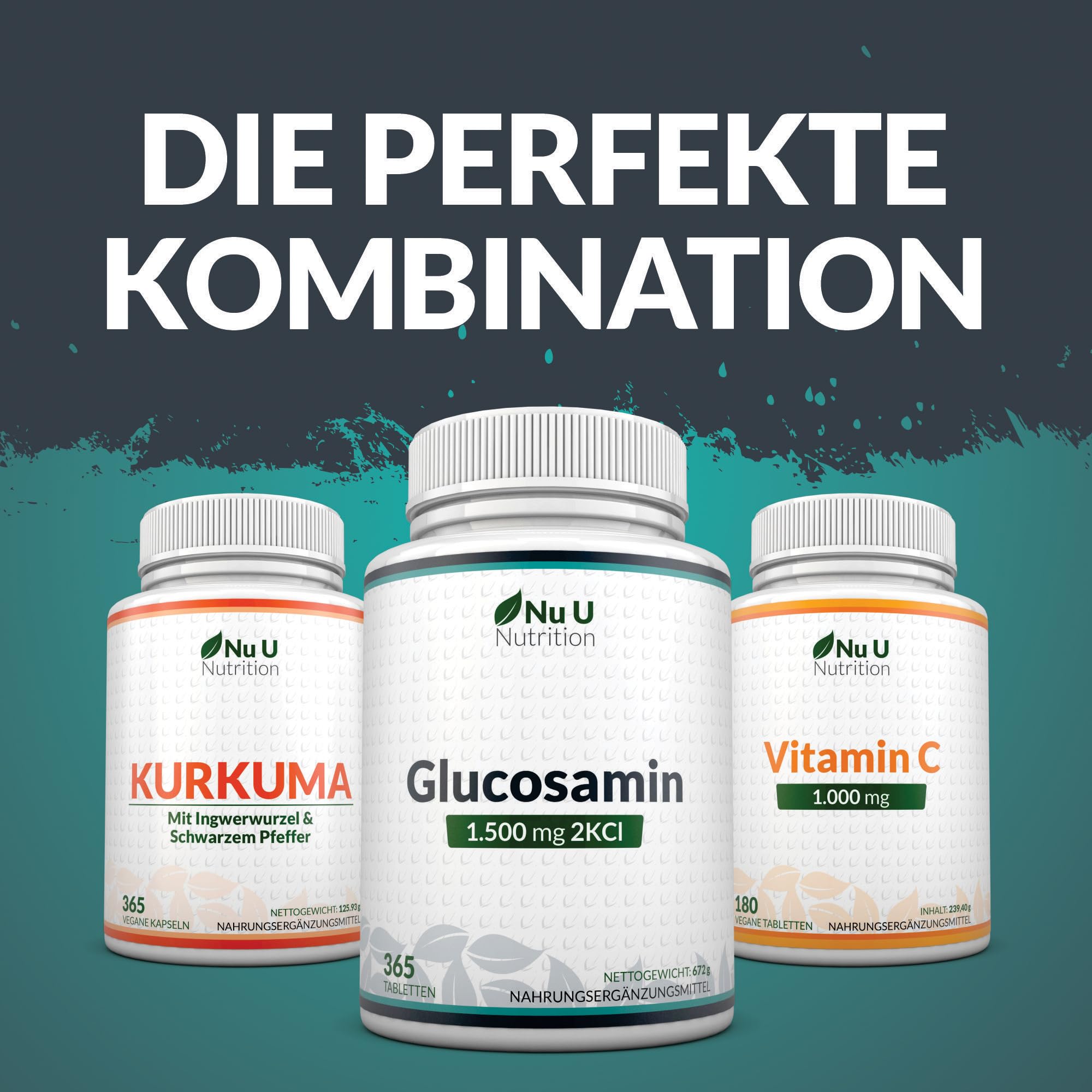 Glucosamin 1500mg 2KCI Hochdosiert - 365 Tabletten - 12 Monate Vorrat - Versorgung für ein Jahr - Nu U Nutrition