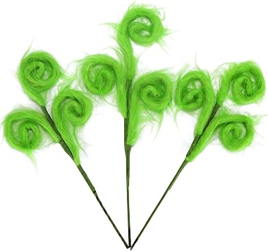 Kesywale 4 Pieces Green Furry Christmas Picks 17 Furry Spiral Curly Sprays Elf Ornaments Stems for Christmas Tree Topper Filler Branches Home Office Holiday Party Decorations Gifts (Green, 4)