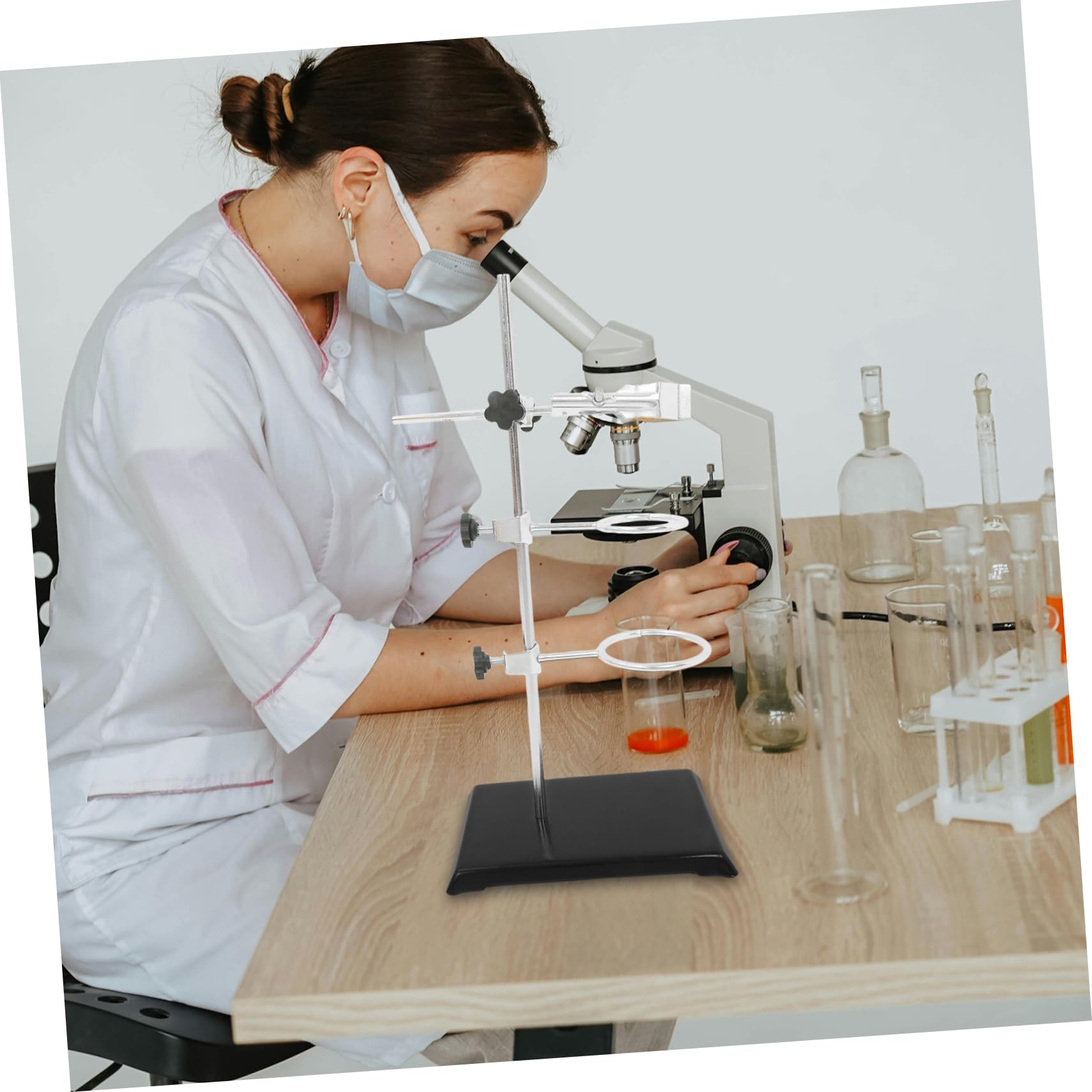 VALICLUD Support de Laboratoire Réglable avec Pinces pour Flacons Équipement pour Expériences Scientifiques Écoles et de Recherche Noir