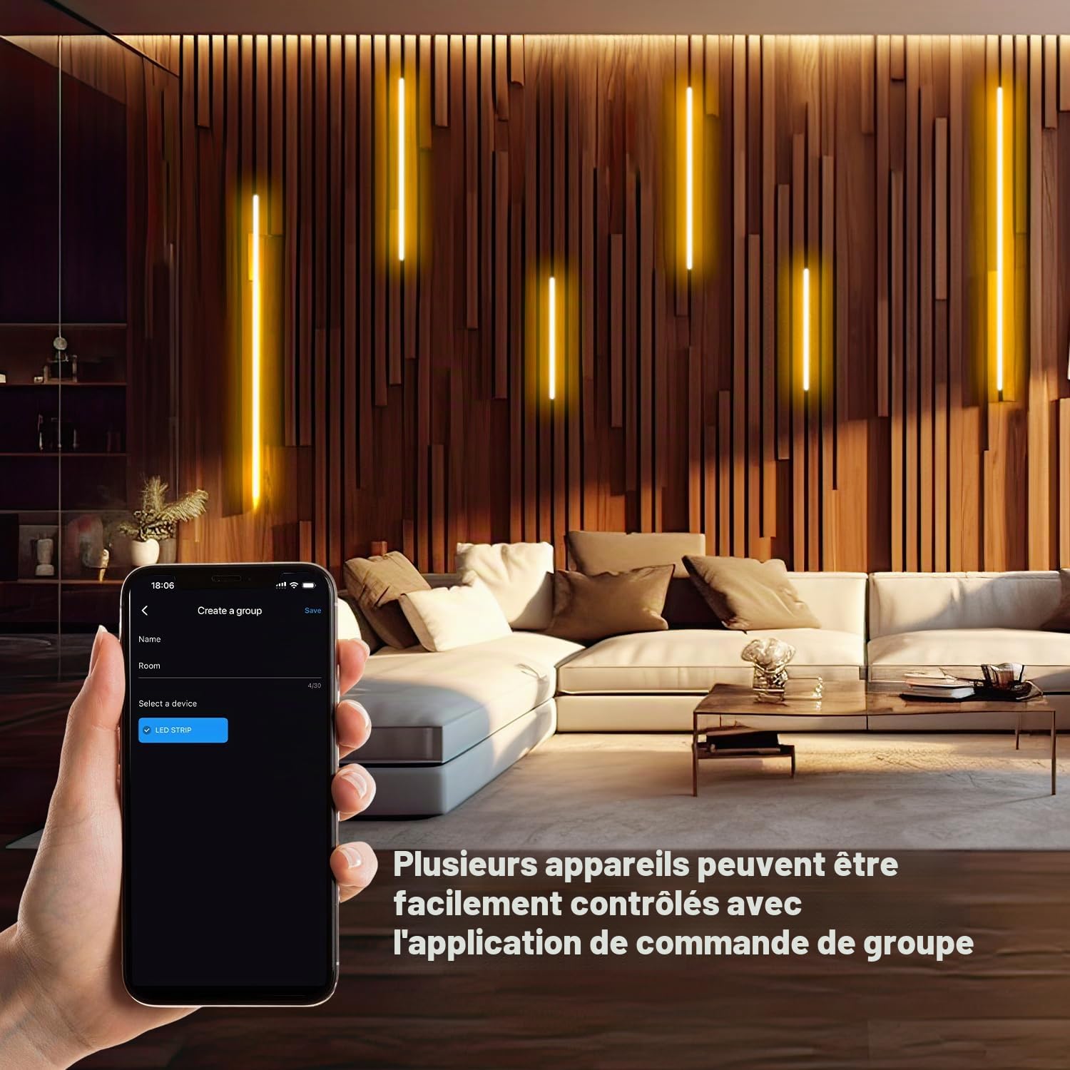 SHUNLEE 6 LED pour Panneau Acoustique Bois, Bluetooth Intelligent Noir Encastré Acoustic Panels Strip, 2700K Blanc Chaud Ruban LED pour Panneau Mural Bois, Muraux et Armoires (40cm*2+60cm*2+90cm*2)