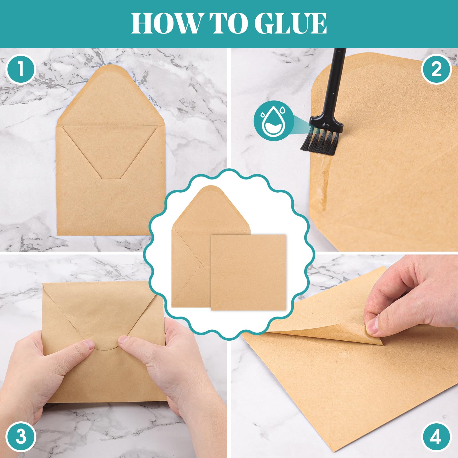 Tarjetas y sobres en blanco de 20 quilates, 15,2 x 15,2 cm, color marrón kraft pesado, 100 libras, sobres cuadrados de papel kraft plegados para tarjetas de felicitación, bodas, invitaciones, baby