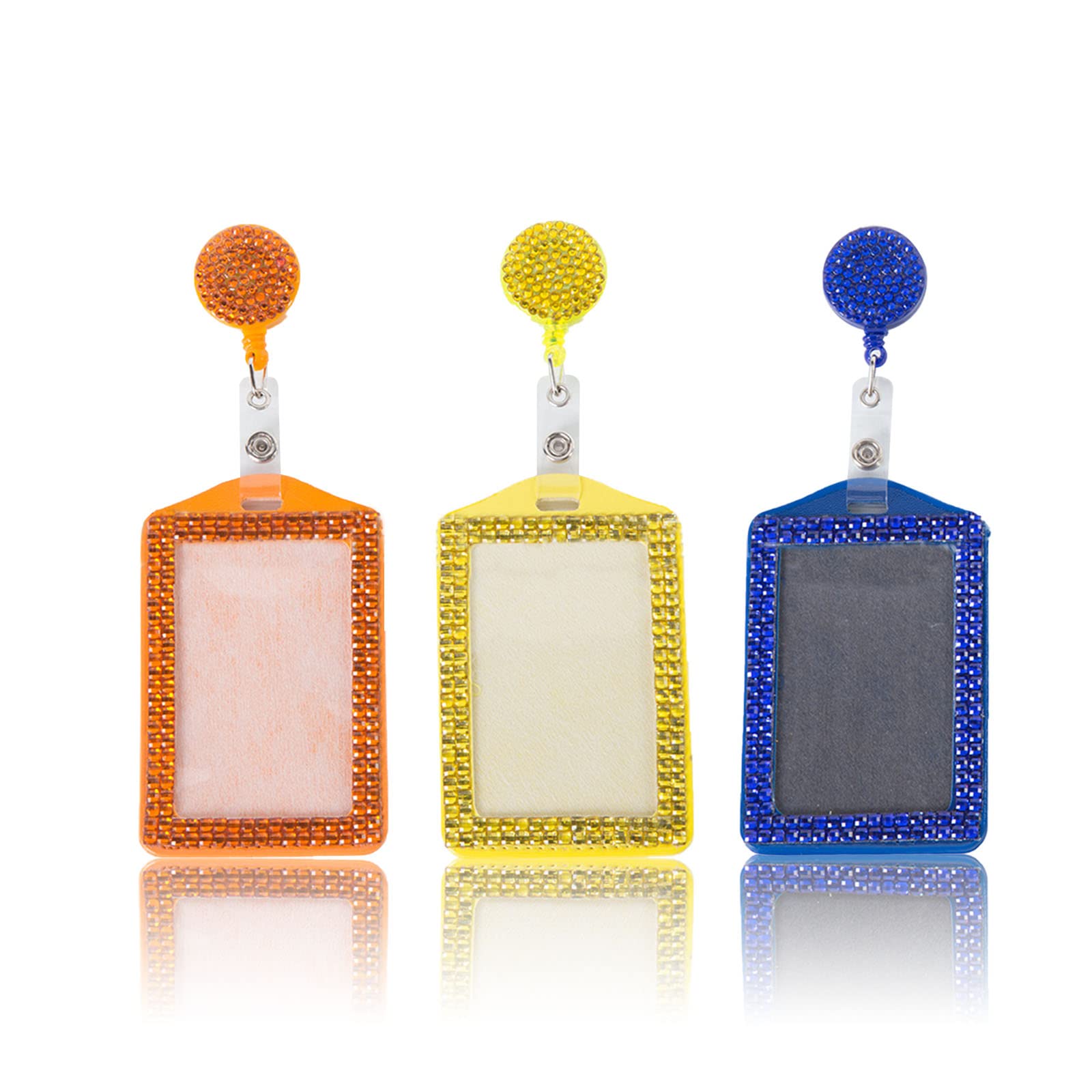 Photo 1 of 3 Pieces Bling ID Badge Holder, Retractable Badge Holder, Rhinestones Badge Holder, Identity Badge Ferrule, Crystal Reel Card Holder for Office, Exhibition, School, Hospital