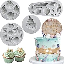 Marine Theme Fondant Molds, 4 PCS Seashell Conch Starfish Baking Silicone Molds for Cake Decoration Chocolate Soap Resin Crafting…