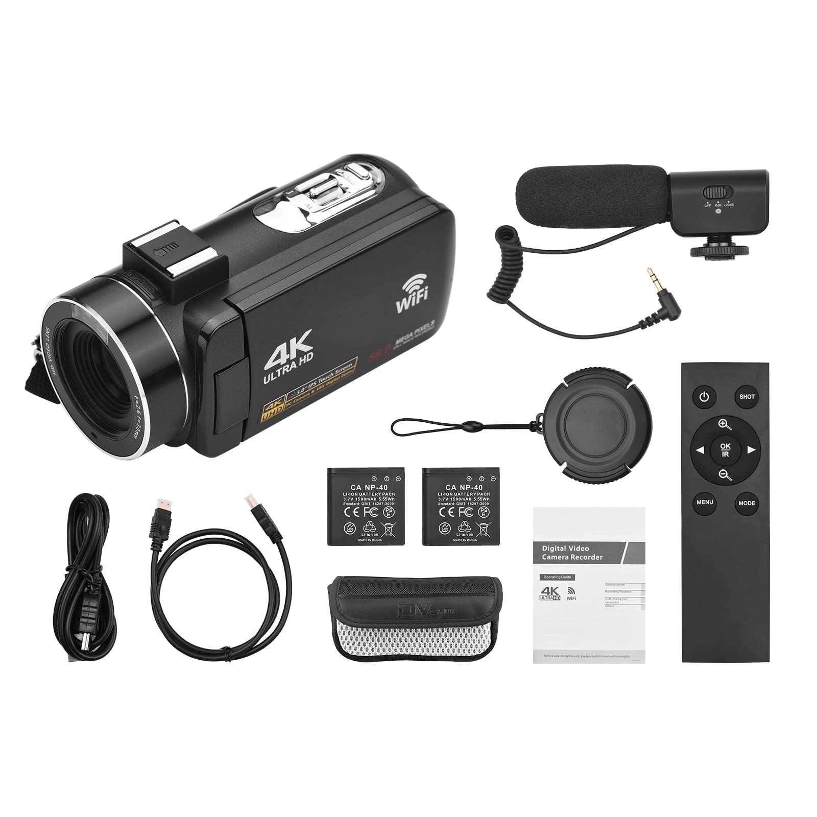Andoer Videocamera digitale 4K Videocamera WiFi Videocamera DV Registratore 56MP Zoom digitale 18X Touchscreen IPS da 3,0 pollici Supporta rilevamento facciale IR Visione notturna Anti-shake