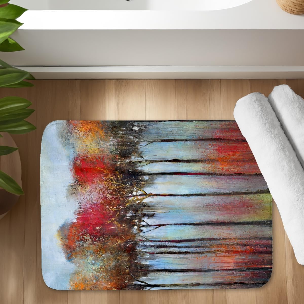 Begin Home Decor C1BM1724CDW1LH 17 x 24 in. Abstract & Colorful Forest Bath Mat - Contemporary Home Decor