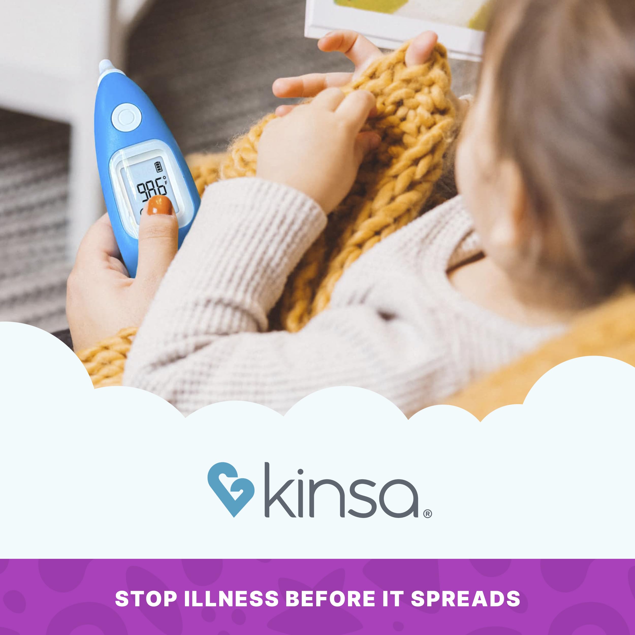 Kinsa Intelligentes Ohr-Digital-Thermometer für Fieber, präzise, schnell, medizinisches Infrarot-Termometro für Babys, Kinder, Erwachsene, FDA-zugelassen für Körpertemperaturmessungen, verbessert für