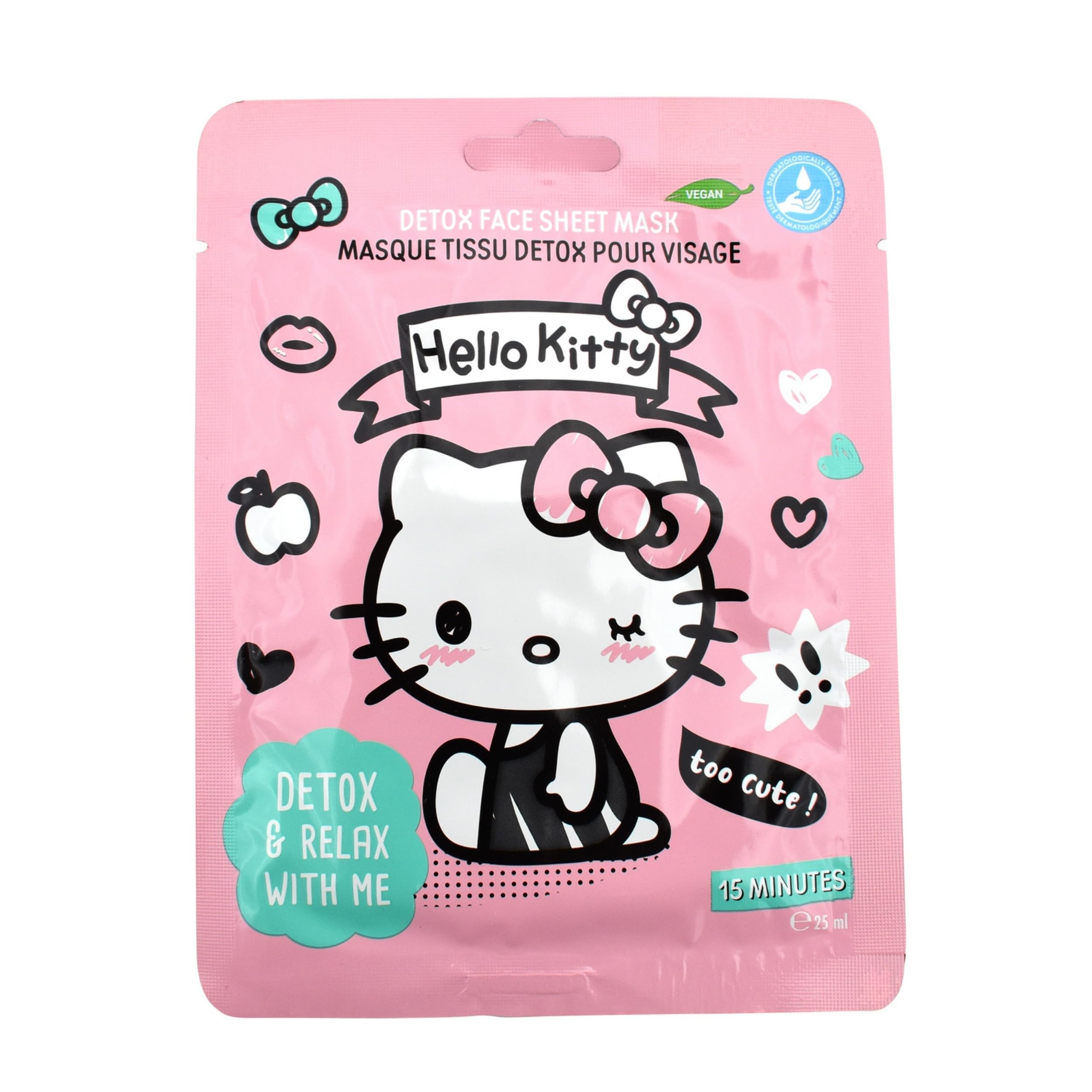 Hello Kitty Gesichtsmasken Set – Feuchtigkeitsspendende Tuchmasken mit Hyaluronsäure – 12 Stück Vegan Spa Beauty Set für Kinder, Teenager & Frauen – Sanft, Beruhigend & Pflegend