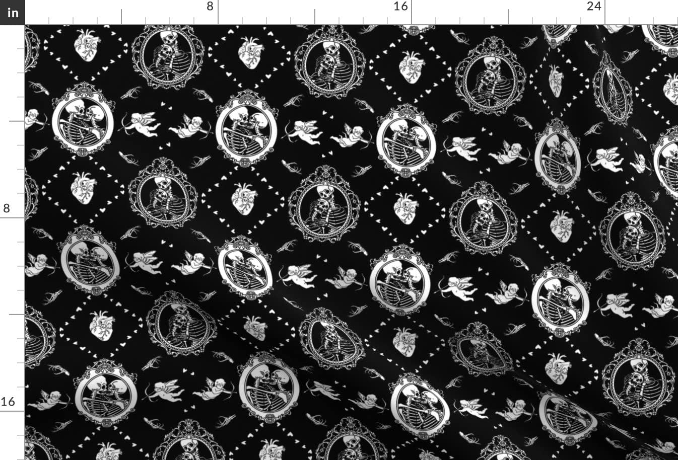 Spoonflower Fabric - Gothic Valentine Skeleton Love Kiss Halloween Cupid Anatomical Heart Printed on Minky Fabric by The Yard - Sewing Baby Blankets Quilt Backing Plush