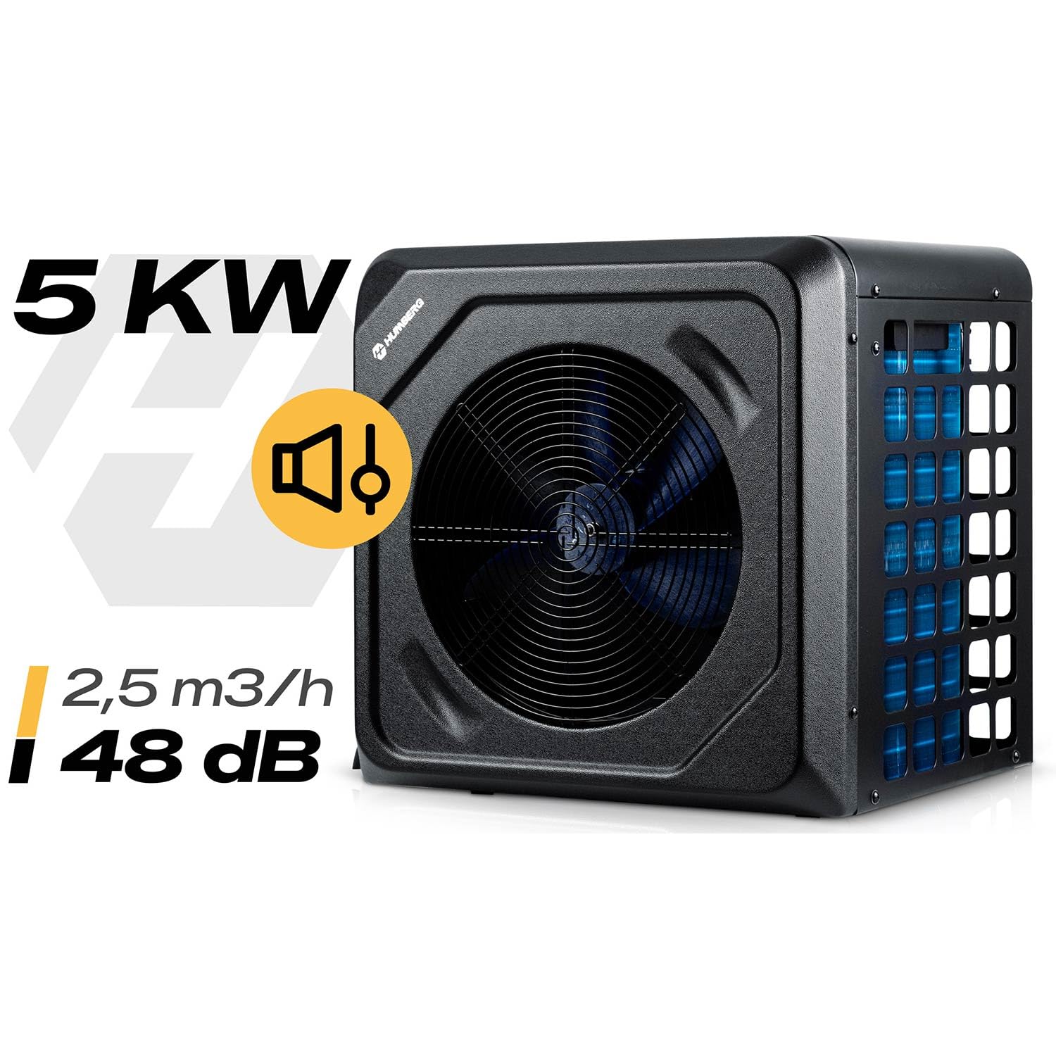 Humberg Pompa di calore per piscina, 5 kW, riscaldamento per piscine fino a 30.000 l, efficienza energetica, silenzioso 48 dB, controllo app Wi-Fi, LCD, COP 5,17, piscina da giardino fino a 8-20 m³