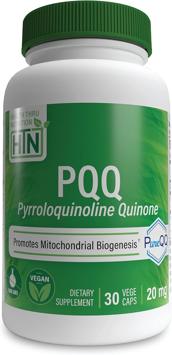 Health Thru Nutrition PQQ 20mg Pyrroloquinoline Quinone as PureQQ | Vegan Certified, Non-GMO Gluten Free | Promotes Motochondrial Biogenesis Pack of 30