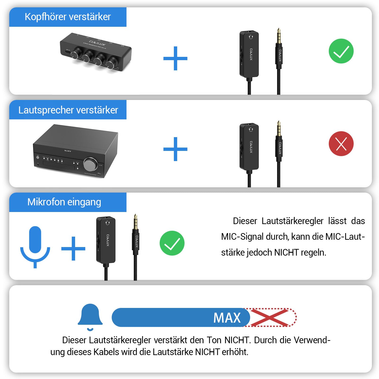 Cubilux 3,5 mm TRRS Lautstärke Dämpfer Kabel, 1/8 Zoll Verlängerung mit Audio Lautstärkeregler, In Line Volume Controller für Kopfhörer und Lautsprecher, 4 Fuß
