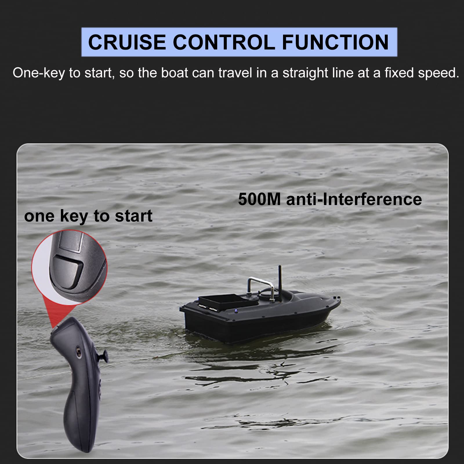 Barco Cebador Carpfishing, Barco Cebador Pesca de Control Remoto 500M de Crucero de Velocidad Fija, Barco de Cebo de Pesca con Luz de Nocturna LED, Carga de 1,5 kg,Rojo,12000mAh