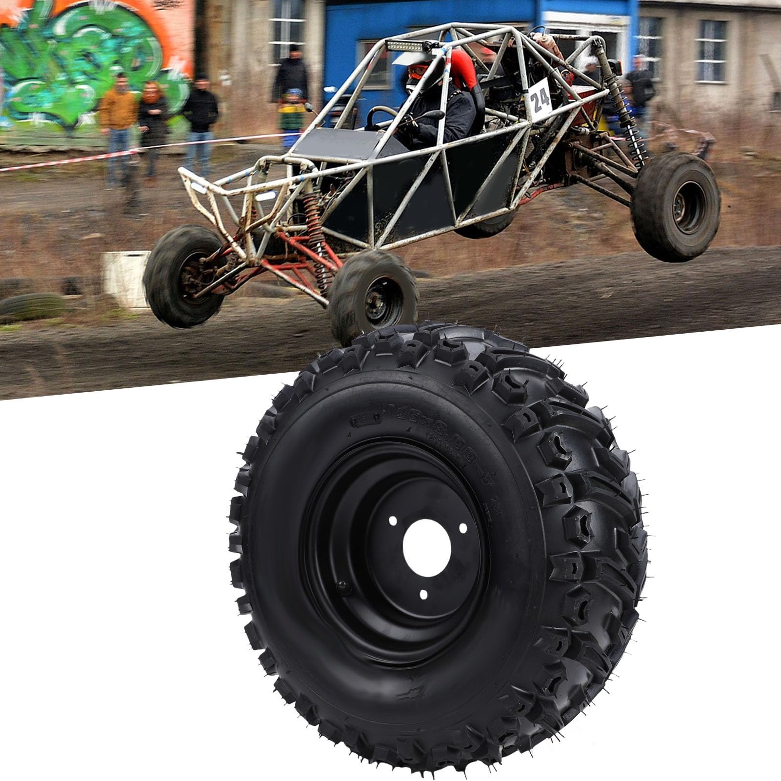 Akozon Pneumatico per Ruote 16x8-7 con Cerchione Pneumatico Tubeless Antiforatura per Carrello Fuoristrada ATV UTV Go Kart
