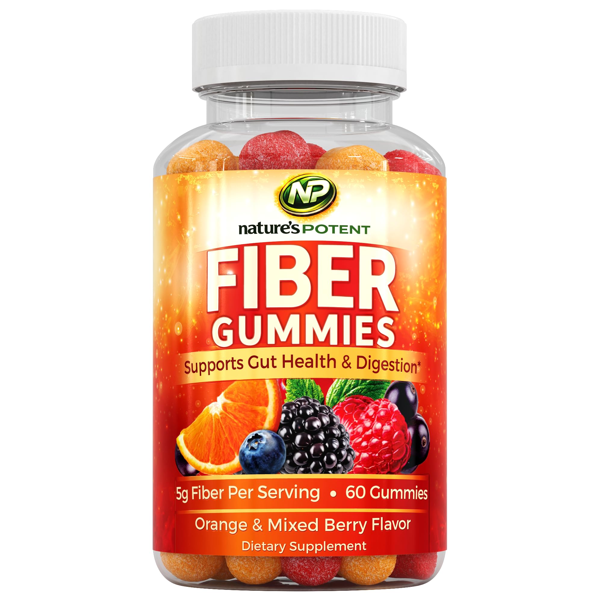 Nature's Potent Fiber Gummies for Adults – Prebiotic Fiber Supplement Gummies, Daily Fiber Support, Digestive Wellness Gummies, Great Tasting Easy-to-Take Fiber, 60 Gummies 60 Count (Pack of 1)