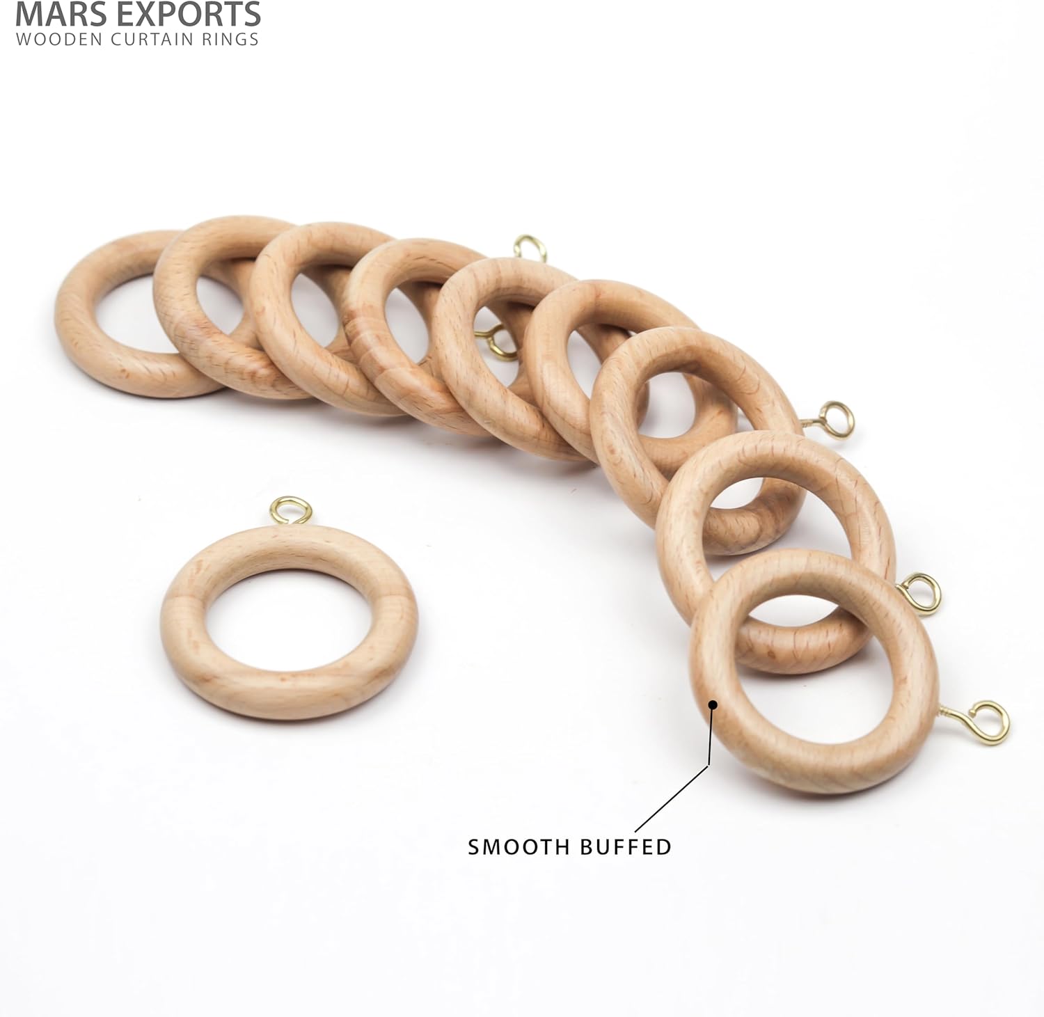 50 Pieces 2 Inch Wooden Drapery Curtain Rod Rings for 1 inch Rod Pole, 1.25 INCHES Inner Dia, Natural Beech Wood (50, 1.25 INCH Inner Dia)