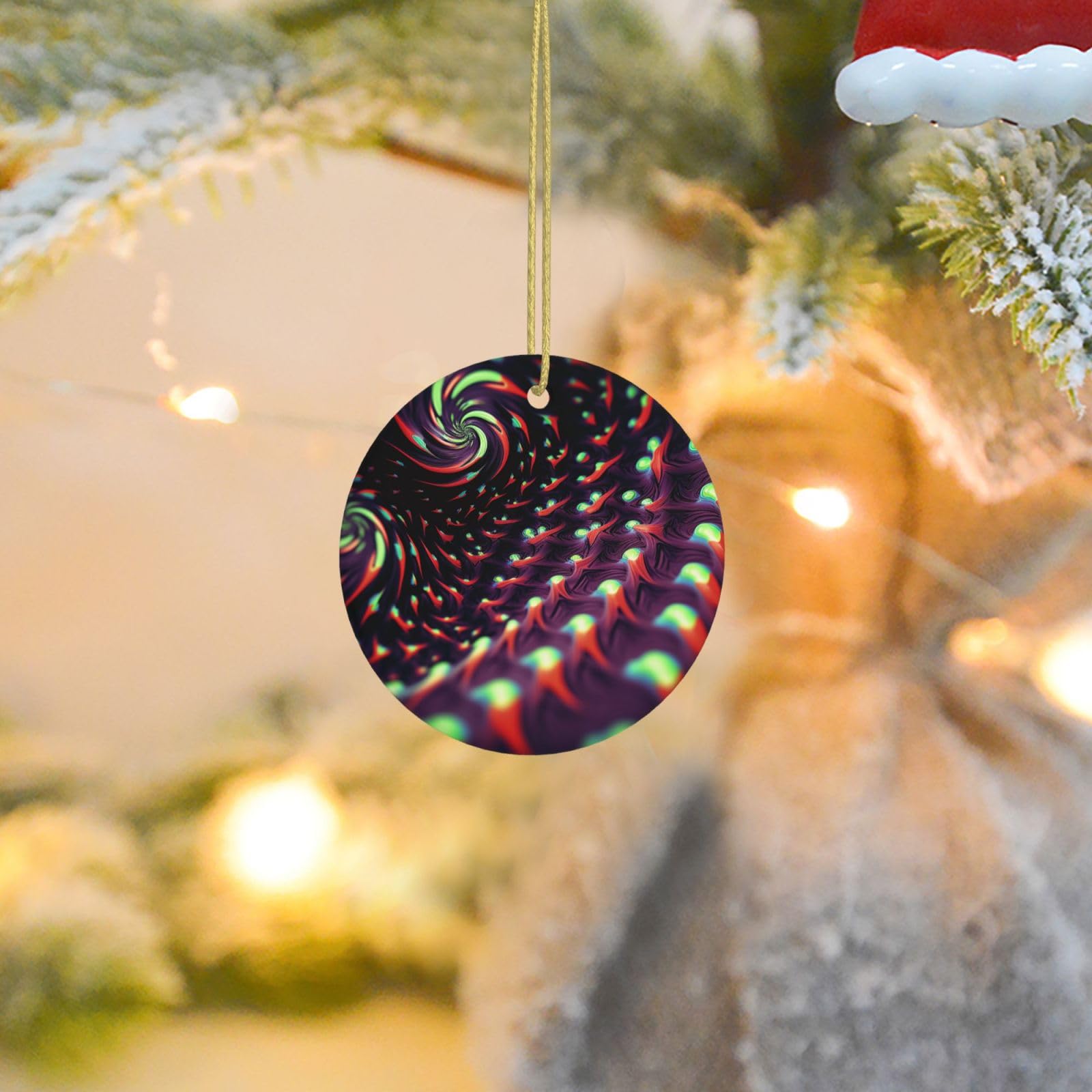Christmas Tree Ornaments Ceramics Christmas Round Decorations Fantasy Sci-Fi Dizziness Ceramics Ornaments Circle Pentagram Xmas Tree Hanging Pendant for Christmas Tree Party Holiday Home Decor