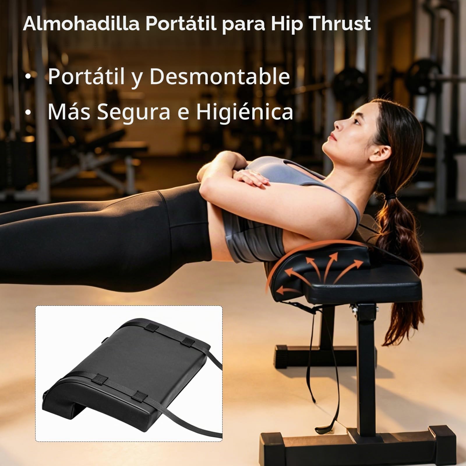 Almohadilla para Empuje de Cadera, 2 Piezas Almohadilla Hip Thrust en L Forma con Correas de Sujeción para Soporte de Espalda Hombros y Cuello Esterilla de Entrenamiento para Sentadillas y Extensiones