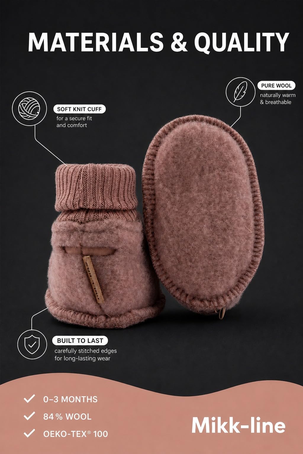 Mikk-line Woll kapcie dziecięce, certyfikat Öko-Tex 100, buty do raczkowania dla dziewczynek i chłopców, wełniane skarpety dziecięce 95% wełna - 100% bez mulesingu | buty do nauki chodzenia dla