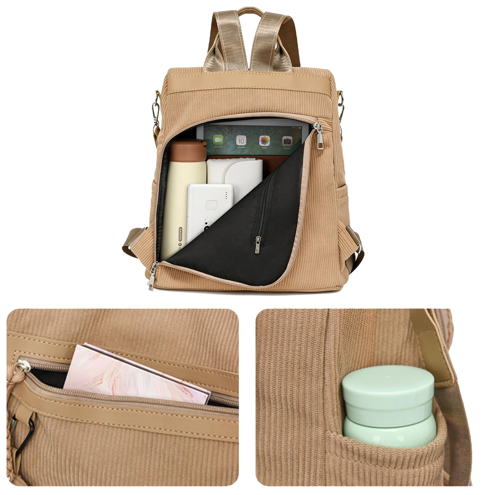 Sac à Dos Femme Antivol, Sacs à Main Portés Dos Femme, Petit Sac Bandoulière Fort Backpack Loisirs Casual Léger pour Voyage L'école Travail Université Collège Shopping