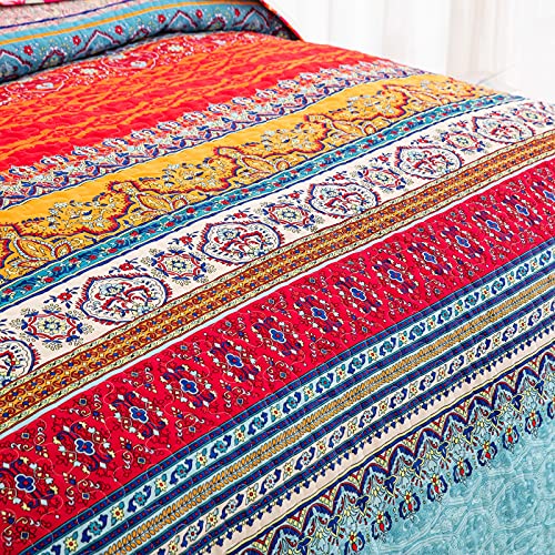 Boheemse sprei dubbele maat, gestreept boho patroon, gedrukte gewatteerde bedsprei voor alle seizoenen, zachte… - Image 7