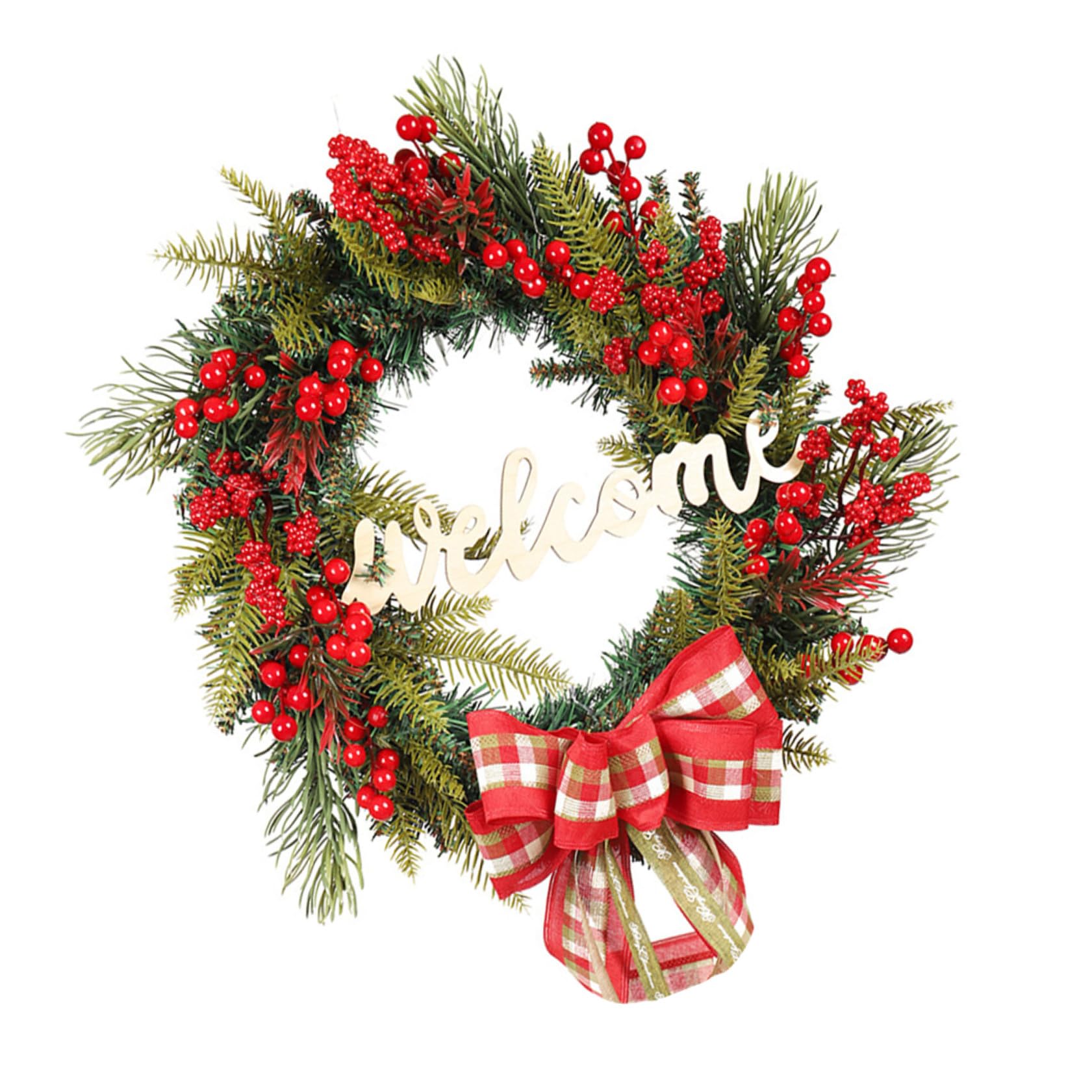 Guirnalda Luminosa de Navidad con Bayas Rojas y Lazo Decorativa para Puerta y Pared Festivo Cálido y Realista