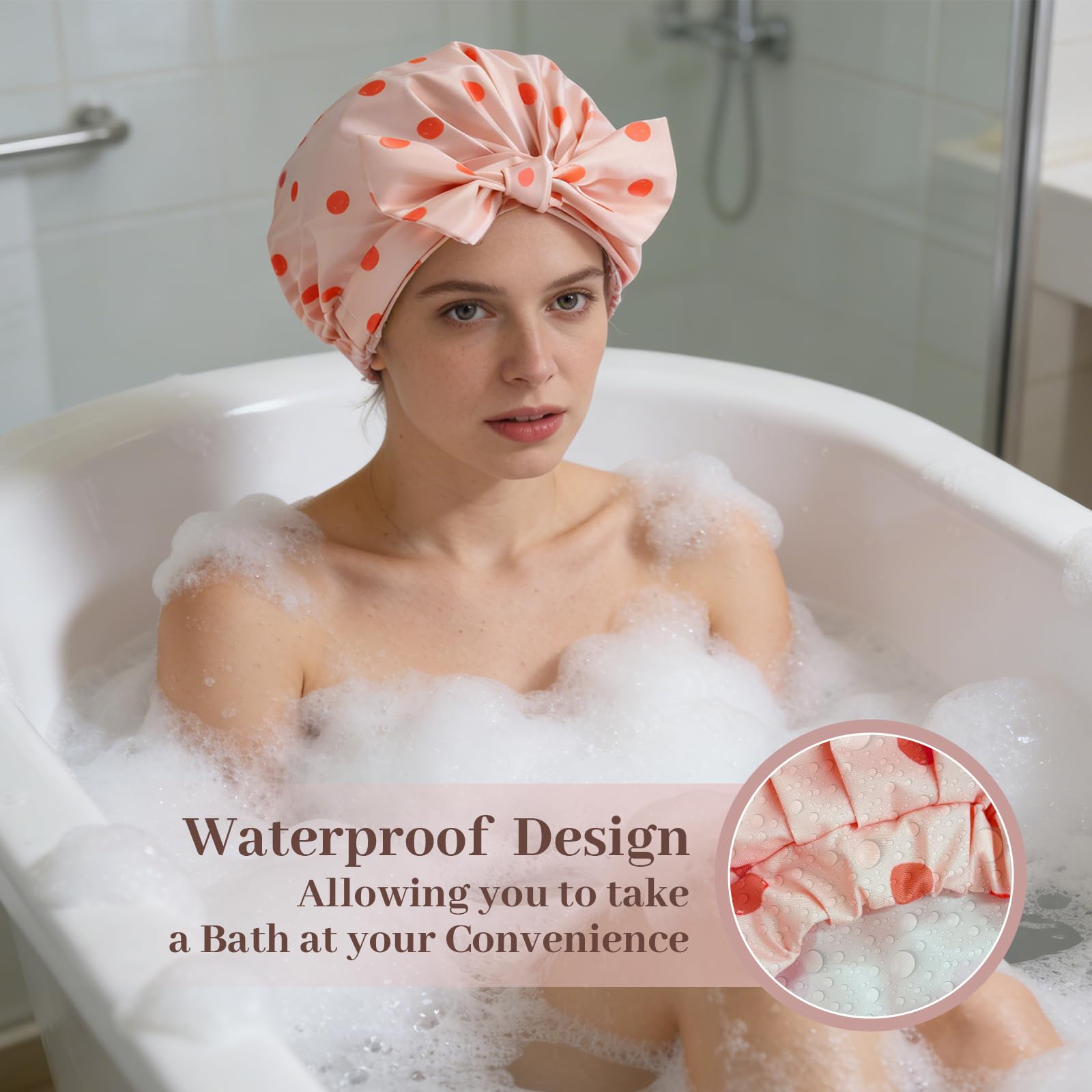 Bonnet de Douche pour Femme, Bonnet de Douche Imperméable Réutilisable Femme, Elastique Double Couche, pour cheveux Longs Courts Bouclés