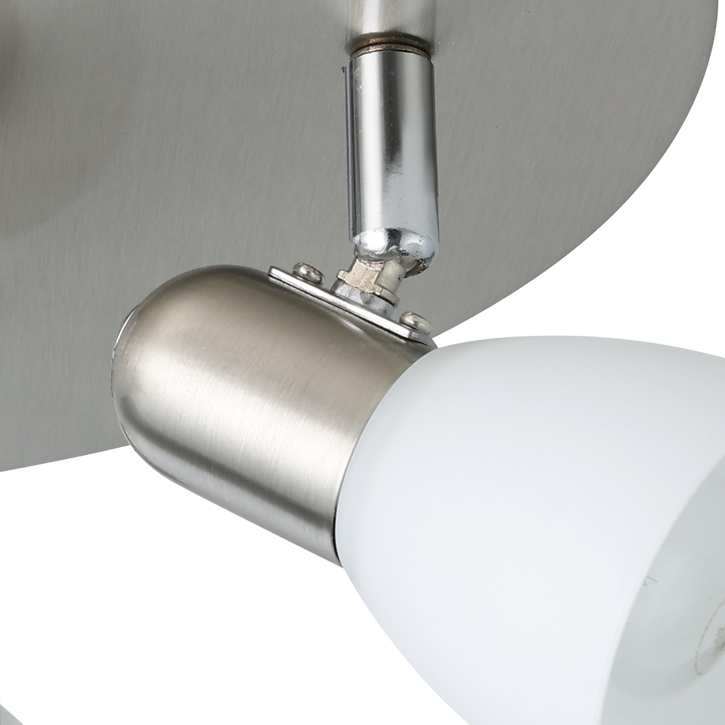 EGLO Deckenlampe Enea, 3 flammige Deckenleuchte | Deckenstrahler aus Metall in Nickel-Matt, satiniertes Glas in Weiß, Wohnzimmerlampe, Spots mit E14 Fassung