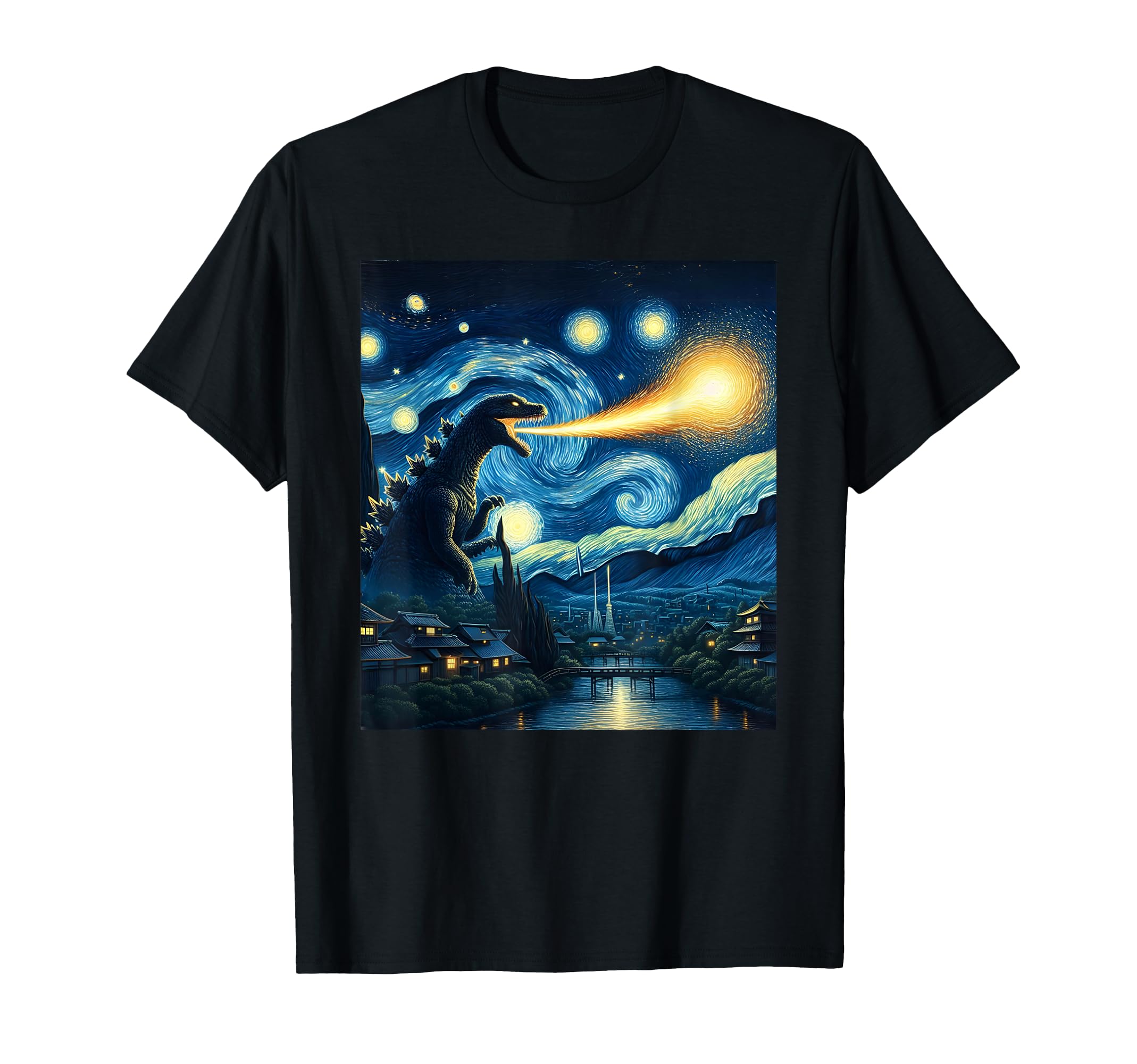 Retro Japanese Kaiju Monster Starry Night Parody Kaiju T-Shirt