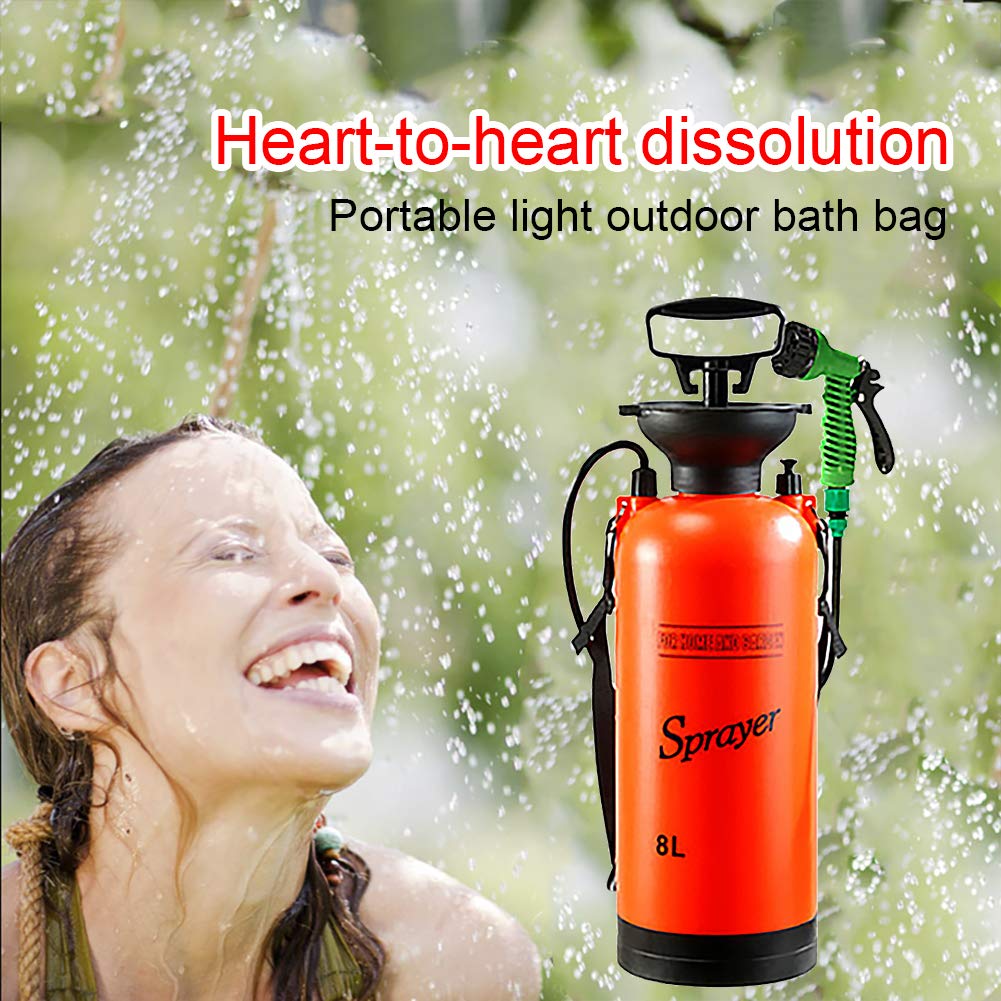 Douche Solaire De Camping Portable 8 L, Rouge, Avec Tuyau De 3 M, Pommeau 7 Jets, Pour Randonnée Et Camping